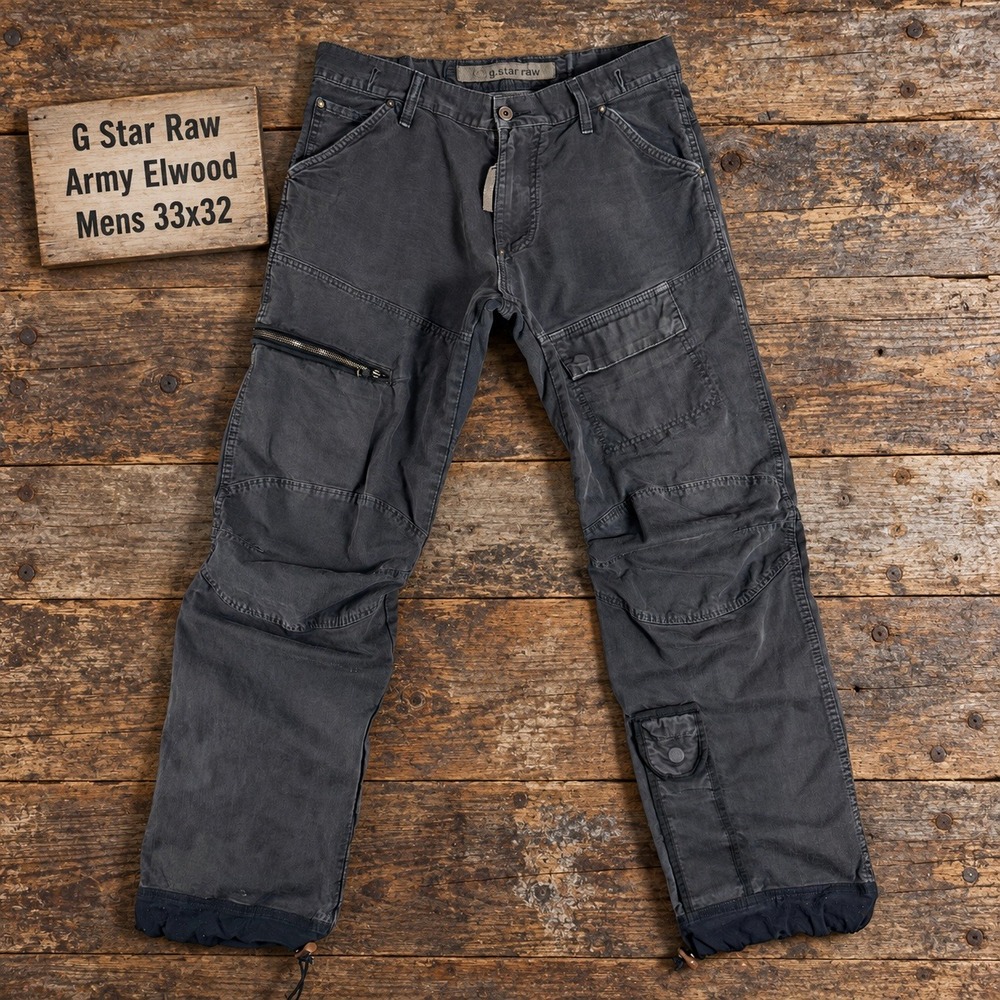 G Star Raw Army Elwood Mens 33x32 Dark Gray Ripstop Mixed Media Cargo Pants